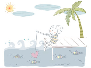 Cartoon character fishing boat palm 4 - naive free wallpaper