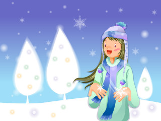 Girl winter coat snowball snow 4 - winter free wallpaper for desktop