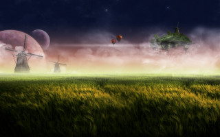 Windmill field grass sky clouds 2 - chris labrooy free wallpaper