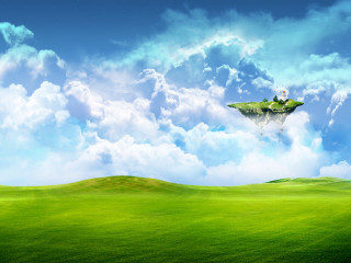 Green field floating island person 2 - a small island free wallpaper