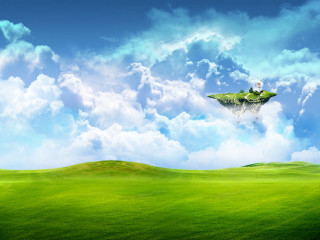 Green field floating island person 3 - a small island free wallpaper