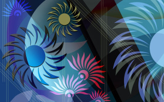 Colorful abstract sun flower blue 2 - a black circle free wallpaper