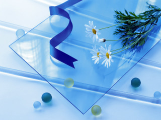 Blue glass plate daisies ribbon 3 - a blue ribbon free wallpaper