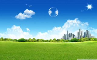 City bubble sky green field - chris labrooy free wallpaper