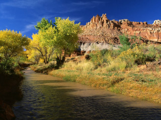 River forest rocks sunny blue - blue sky free wallpaper