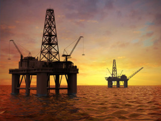 Oil rig crane ocean sunset - environmental art free wallpaper for desktop