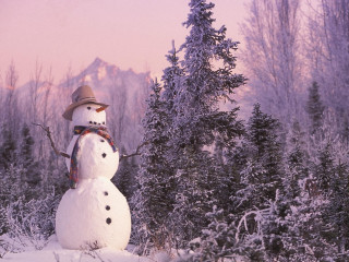 Snowman hat scarf snow forest 2 - brian snøddy free wallpaper