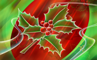 Holly berry green leaves red 3 - folk art free wallpaper