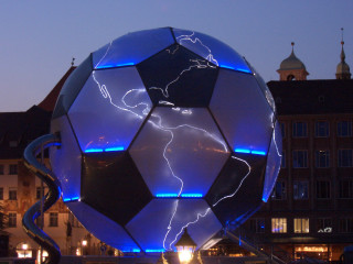 Soccer ball lightning night buildings 5 - a clock tower free wallpaper