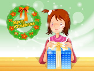 Girl blue giftbox christmas wreath - a wreath free wallpaper