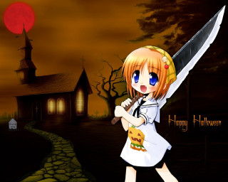 Creepy gothic anime girl knife - a cartoon girl holding free wallpaper