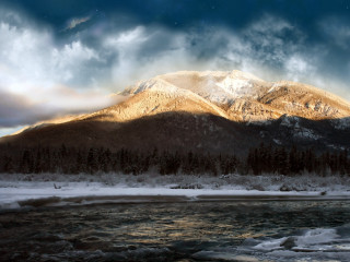 Mountain range river cloudy sky 6 - naturalism free wallpaper