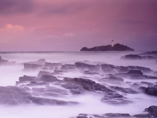Lighthouse rocky shore pink sky 2 - rich moody colour free wallpaper