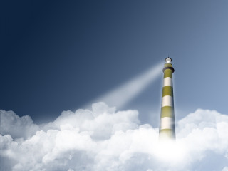 Lighthouse in the clouds beam 2 - a beam of light free wallpaper