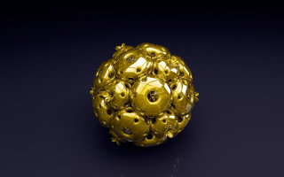 Gold ball holes blue background - generative art free wallpaper