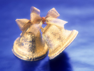 Gold shoes bow blue surface - top of them free wallpaper