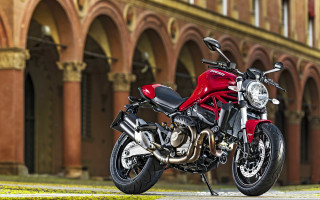 Red motorcycle parked building arches 2 - arch free wallpaper