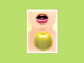Green apple woman mouth tongue - a green apple free wallpaper