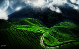 Green mountain road clouds full - a green mountain free wallpaper