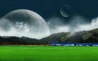 Green mountains lake moon bamboo 2 - a distant mountain range in the distance free wallpaper