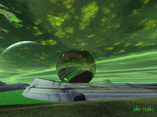 Green black object sky clouds 2 - retrofuturism free wallpaper