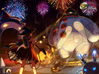 Cartoon girl giant balloon fireworks - firework free wallpaper