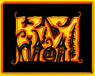 Halloween pumpkin ghost black yellow 2 - folk art free wallpaper