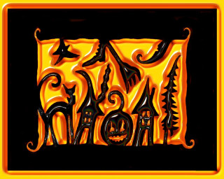 Halloween pumpkin ghost black yellow 3 - folk art free wallpaper