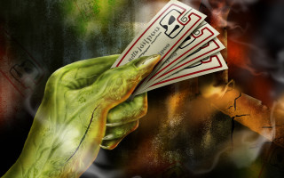 Hand holding stack cards green - altermodern free wallpaper