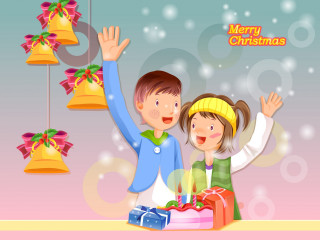 Boy girl christmas celebration cake 2 - a merry christmas free wallpaper