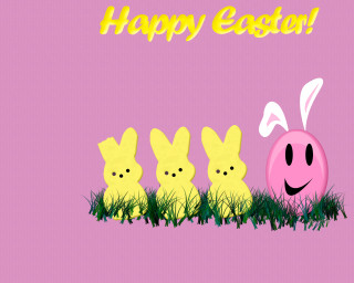 Easter bunnies grass happy message 3 - digital free wallpaper for desktop