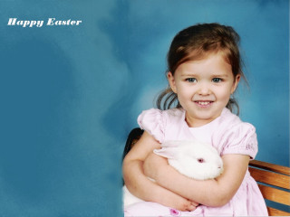 Little girl white bunny smiling - syd meade free wallpaper