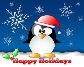 Penguin santa hat snow snowflakes 4 - a penguin free wallpaper