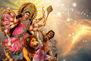 Divine woman riding lion music - a painting of a woman riding free wallpaper