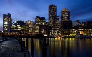 City skyline night bridge boats 4 - bascove free wallpaper