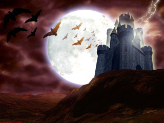 Castle bats full moon night 4 - full free wallpaper