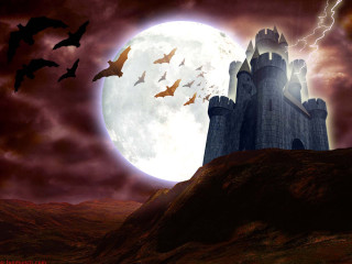 Castle bats full moon night 2 - full free wallpaper