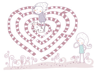 Girl cat heart maze man - op art free wallpaper