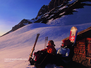 Two people bench skis snow 3 - fabien charuau free wallpaper
