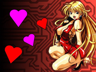 Woman red dress hearts cellphone - heart free wallpaper