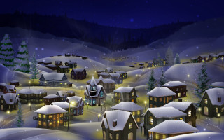 Snowy village night lights christmas 2 - kinkade free wallpaper