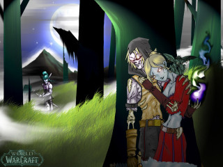 Couple people forest night green - their face free wallpaper