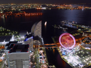 City night ferris wheel water 2 - zenith view free wallpaper