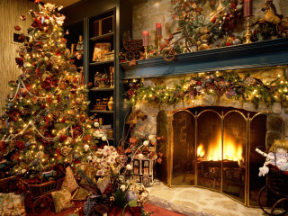 Christmas tree fireplace teddy bear - a teddy bear free wallpaper