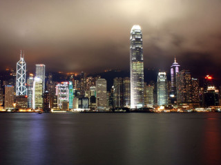 City skyline tall buildings nighttime 10 - the building and the water free wallpaper