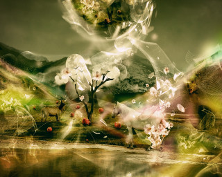Mountain flower trees lake fantasy - flower and trees free wallpaper