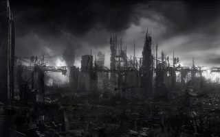 City tall buildings smoke sky - building free wallpaper