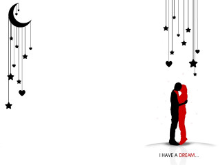 Couple kissing crescent stars room - neoromanticism free wallpaper