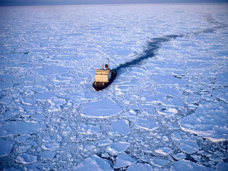Boat floating ice ocean water 4 - ecological art free wallpaper