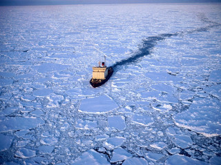 Boat floating ice ocean water 2 - ecological art free wallpaper
